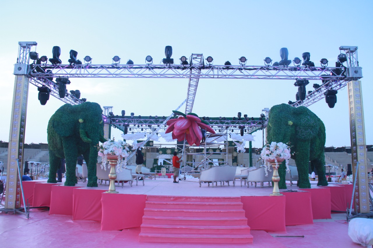 Indian wedding stage design for a wedding in Dubai.